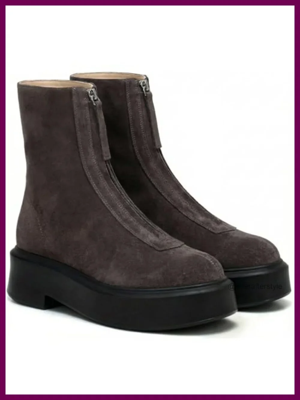 Women's Chunky Platform Ankle Boots Zip Front Suede Chelsea Booties